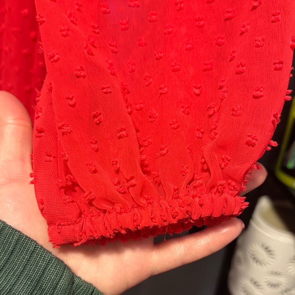 Red Textured Ruffle Mini Dress - Picture 2 of 4